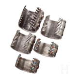 F&uuml;nf partiell feuervergoldete Silber-Manschettenarmbander, Teke, Turkmenistan, um 1900