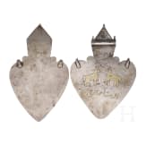 Zwei herzf&ouml;rmig "asyk"-R&uuml;ckenschmuckst&uuml;cke, Teke, Turkmenistan, um 1900
