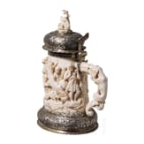 Jagdlicher Elfenbein-Humpen, deutsch, Montierung Hanau oder Schw&auml;bisch Gm&uuml;nd, um 1900