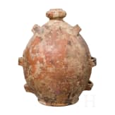 Renaissancezeitliche Flasche mit marmoriertem Glasur&uuml;berzug und Durchz&uuml;gen f&uuml;r H&auml;ngeriemen, Norditalien, um 1600
