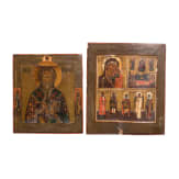 Zwei Ikonen - Heiliger Antipas und Dreifelderikone mit der Gottesmutter "lebenspendende Quelle", Russland, 19. Jhdt.