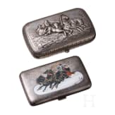 Zwei Silberdosen mit Troika, Russland bzw. &Ouml;sterreich, letztes Drittel 19. Jhdt.