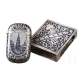 Kleines Niello-Etui und Niello-Streichholzschachtel, Russland, 1896 - 1908