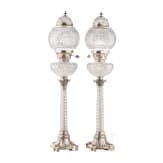 Ein Paar gro&szlig;e Kristall-Tischlampen mit Silbermontur, Russland, Moskau, Shanks & Co., 1895