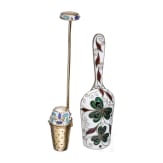 Cloisonn&eacute;-Email-Teesieb und Zuckerschaufel, Sowjetunion, nach 1958