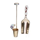 Cloisonn&eacute;-Email-Teesieb und Zuckerschaufel, Sowjetunion, nach 1958