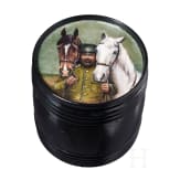 Lack-Tabakdose "Kavallerieoffizier mit zwei Pferden", Russland, Ostaschkow, Werkstatt Osip F. Wischnjakow mit S&ouml;hnen, 1872-88