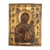 Gro&szlig;formatige Ikone mit der Gottesmutter und dem Christusknaben mit vergoldeter Riza, Russland, 19. Jhdt.