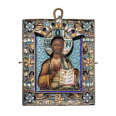 Kleine Cloisonn&eacute;-Email-Ikone mit dem Christus Pantokrator, Russland, Moskau, Wasili Semenow, um 1890