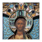 Kleine Cloisonn&eacute;-Email-Ikone mit dem Christus Pantokrator, Russland, Moskau, Wasili Semenow, um 1890