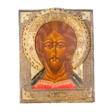 Ikone mit dem Mandylion mit Silberbasma, Russland, Moskau, Andrej Postnikow, 1877 (Basma)/neuzeitlich (Ikone)