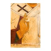 Gro&szlig;formatige Ikone mit dem Heiligen Nikolaus von Myra, Russland, um 1600, mit gro&szlig;fl&auml;chigen &Uuml;bermalungen