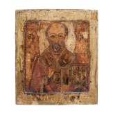 Ikone mit au&szlig;ergew&ouml;hnlicher Darstellung des Heiligen Nikolaus von Myra, Russland, um 1700