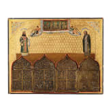 Gro&szlig;formatige Ikone mit den Heiligen Feodosij von Uglitsch und Seraphim von Sarow, Russland, nach 1903