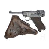 Pistole 08, DWM, 1915, mit Durchschuss, dazu Koffertasche
