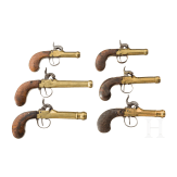 Six Belgian percussion boxlock pistols, Li&egrave;ge, ca 1840
