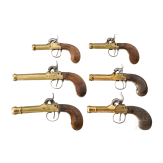 Six Belgian percussion boxlock pistols, Li&egrave;ge, ca 1840