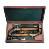 Ein Paar Perkussionspistolen im Kasten, Friedrich August Schossig in Hamburg, um 1830