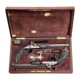 Ein prunkvolles Paar ebenholzgesch&auml;fteter Perkussionspistolen im Kasten, Le Page Moutier &agrave; Paris, 1848 - 1868
