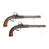 Gendarmerie breechloader percussion pistol pair, Holstein model 1852 with saddle holsters, Ludwig Sauerbrey of Zella (D)