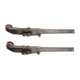 Gendarmerie breechloader percussion pistol pair, Holstein model 1852 with saddle holsters, Ludwig Sauerbrey of Zella (D)