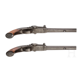 Gendarmerie breechloader percussion pistol pair, Holstein model 1852 with saddle holsters, Ludwig Sauerbrey of Zella (D)