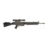 A self-loading rifle Schwaben Arms SAR 97 upgraded with SG1 sniper-rifle scope and stock parts