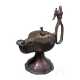 A bronze Ottoman oil lamp, Seljuk, 12th - 13th century