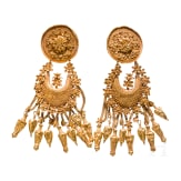 High-quality and deceptively similar copy of a pair of exceptionally large and exquisite Greek gold earrings, late 19th to early 20th century, based on models from the second half of the 4th century B.C.