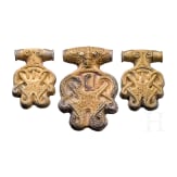 Three gold-plated silver pendants in the shape of a cross, Viking, Hiddensee type, second half of the 10th century