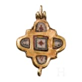 Golden cross-shaped pendant with enamel inlays, Black Sea region under Byzantine influence, 12th century.
