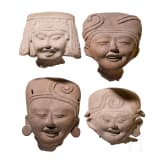Four Pre-Columbian clay heads (Sonrientes), Mexico, Veracruz, Romajdas, 600 - 900 AD
