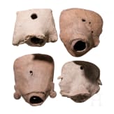 Four Pre-Columbian clay heads (Sonrientes), Mexico, Veracruz, Romajdas, 600 - 900 AD
