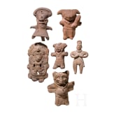 Six Pre-Columbian clay figures, Mexico, Veracruz (three) / Colima (one), circa 400 - 900 AD