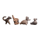 Four Pre-Columbian, animal-shaped clay flutes (ocarinas), circa 500 - 1500 AD