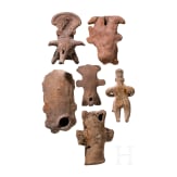 Six Pre-Columbian clay figures, Mexico, Veracruz (three) / Colima (one), circa 400 - 900 AD
