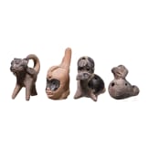 Four Pre-Columbian, animal-shaped clay flutes (ocarinas), circa 500 - 1500 AD