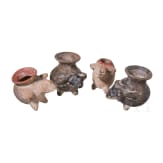Four Pre-Columbian clay vessels with animal heads, 500 - 1500 AD