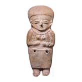 A large Ecuadorian, pre-Colombian, partially painted female clay figure, probably 500 - 1500 A.D.