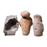 Three Ecuadorian, pre-Colombian painted clay figures, probably 500 - 1500 A.D.