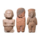 Three Ecuadorian, pre-Colombian painted clay figures, probably 1000 - 1500 A.D.