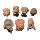 Seven Ecuadorian, pre-Colombian clay heads, probably 1000 - 1500 A.D.