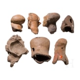 Seven Ecuadorian, pre-Colombian clay heads, probably 1000 - 1500 A.D.