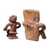 Two pre-Colombian sitting clay figures, Qimbaya culture, probably 1000 - 1500 A.D.