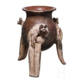 A Costa Rican, pre-Colombian painted tripod clay bowl, probably 800 - 1300 A.D.