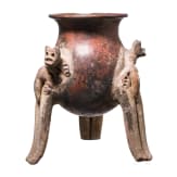 A Costa Rican, pre-Colombian painted tripod clay bowl, probably 800 - 1300 A.D.