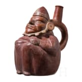 A Peruvian painted figural clay vessel, probably Moche culture, 4th - 8th century