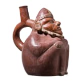 A Peruvian painted figural clay vessel, probably Moche culture, 4th - 8th century