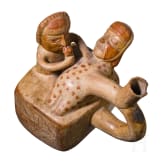 A Peruvian painted figural clay vessel, probably Moche culture, 4th - 8th century