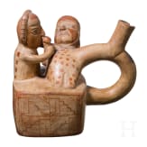 A Peruvian painted figural clay vessel, probably Moche culture, 4th - 8th century